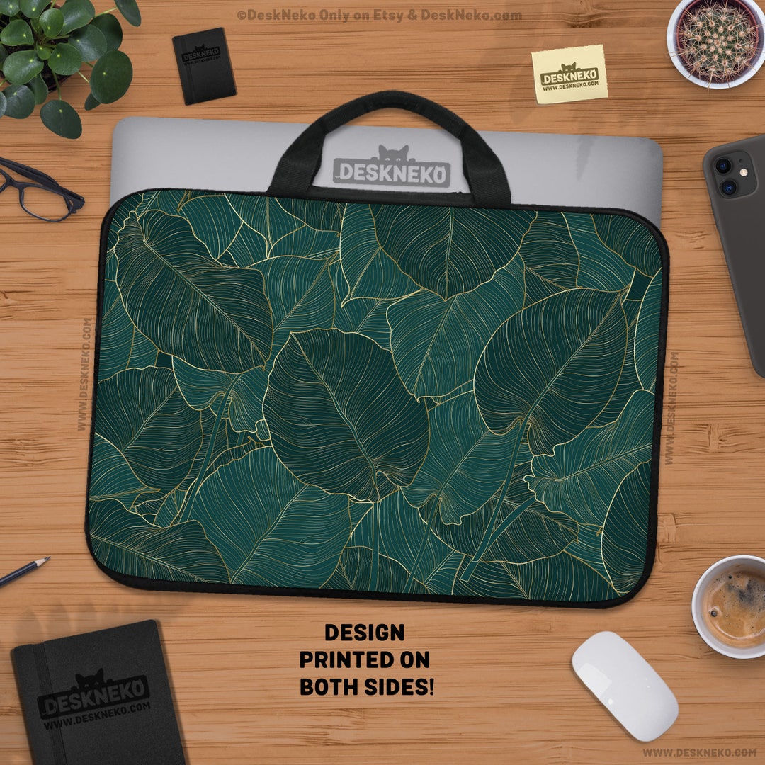 Green Laptop Sleeve, Nature Deco Computer Bag, Art Nouveau Monsterra