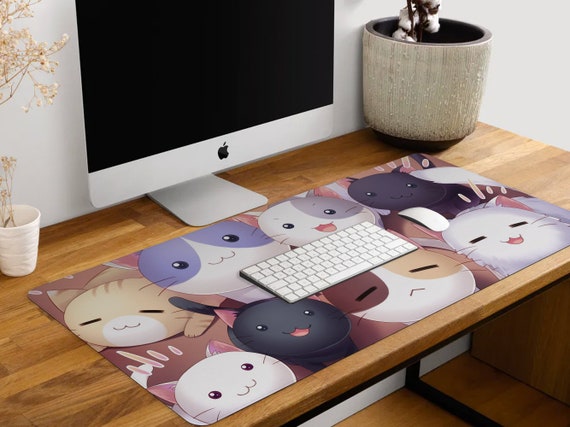 Tappetino Mouse Da Gioco Esteso 80x47 Cm – Base Antiscivolo, Stampa Gatto Nero, Per Tastiera E Lavoro