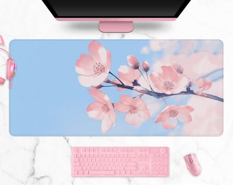 Sakura desk mat, Kawaii Japanese Anime Aesthetics mouse pad, Cute pastel pink cherry blossom, XXL Gaming mousepad (3 sizes in two styles)
