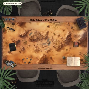 Tapete de jogo/tapete de mesa para rpg Desert Wasteland, tapete de jogo mtg de cartão tcg, mapa de batalha de encontro dnd dd, terreno baldio de dunas de areia, tapete de mesa gigante/mouse pad