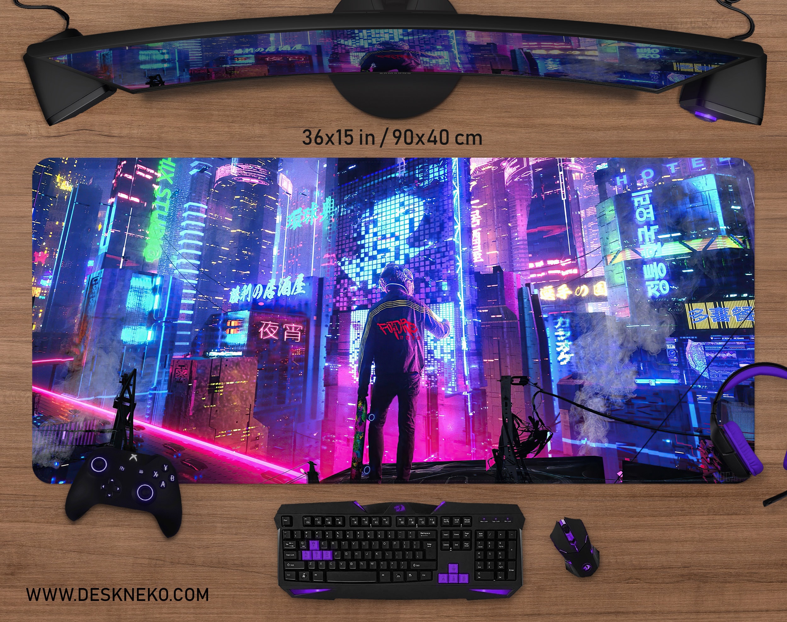 Cyberpunk City Desk Mat Gaming Mousepad RGB, Vaporwave Anime