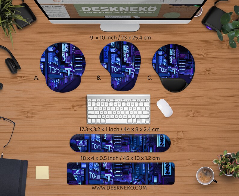 Gaming-skrivbordsmatta blå, stor musmatta rgb, Vaporwave Tokyo city street anime handledsstöd, bred XXL LED-skrivbordsmatta japansk musmatta för spelare bild 8