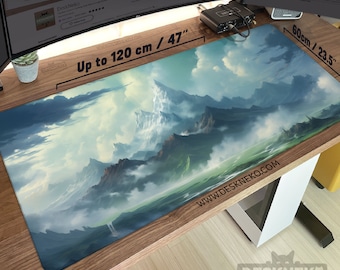Mountains Desk Mat: Anime Nature Mouse pad xl, green landscape art mtg playmat, extra large Deskmat xxl, gaming keyboard matt, mousepad gift