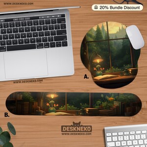 Ergonomic Mouse Pad or Keyboard Wrist Rest, Dark Green Forest Plants Mousepad xl, Lofi Aesthetic Desk Mat Deskmat, Cute Desk Decor Accessory