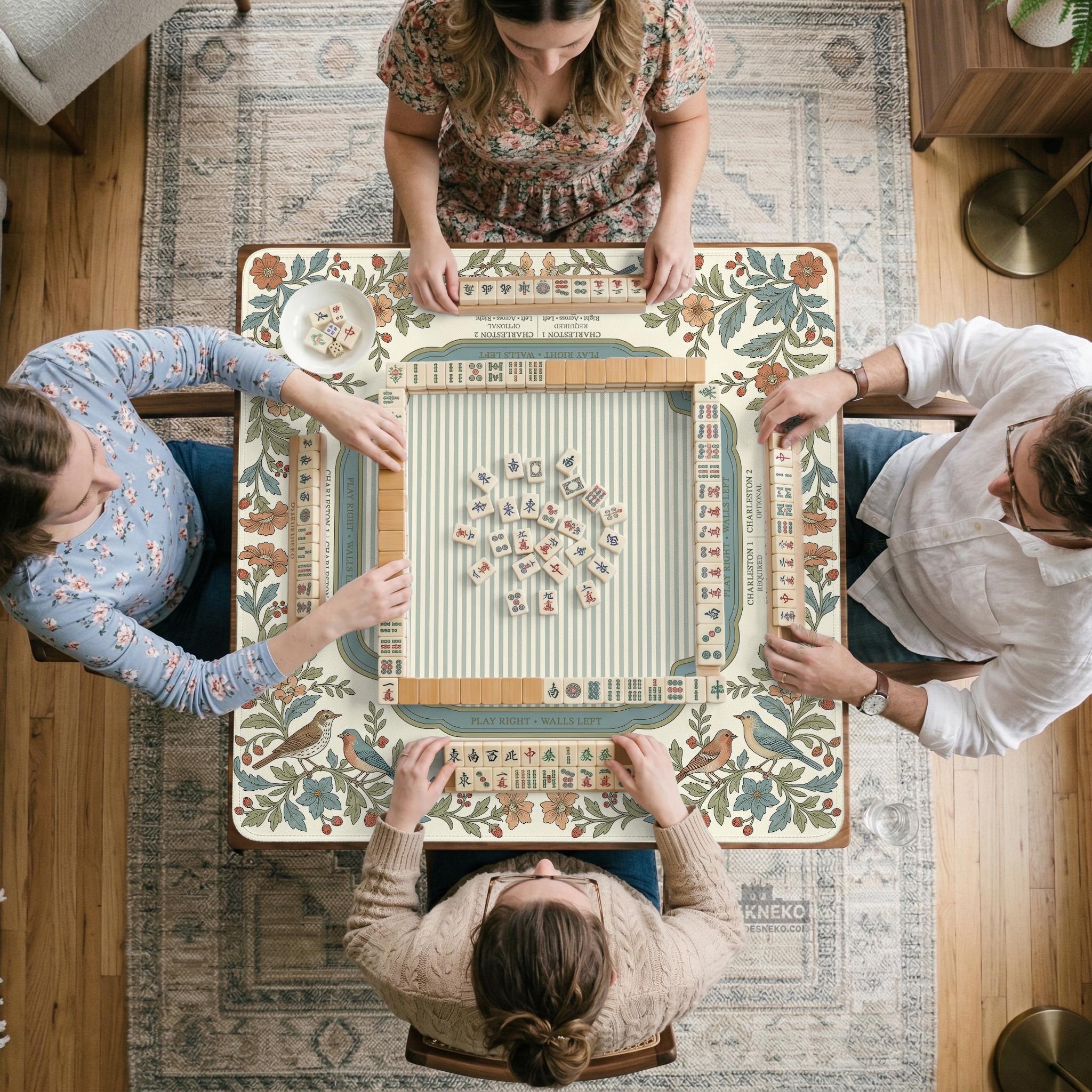 Blue Bird Floral Mahjong Mat image 4