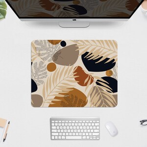 Boho desk mat mousepad minimal, Cute beige brown forest plants flowers, botany botanical pattern monstera matt, xxl gaming deskmat mouse pad 14" x 18" (35x45cm) inches
