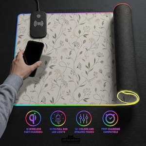Tappetino da scrivania botanico avorio, tappetino per mouse minimalista di grandi dimensioni, tappetino da scrivania XXL esteso per tastiera e mouse, allestimento ufficio floreale, tappetino da scrivania deskneko immagine 19