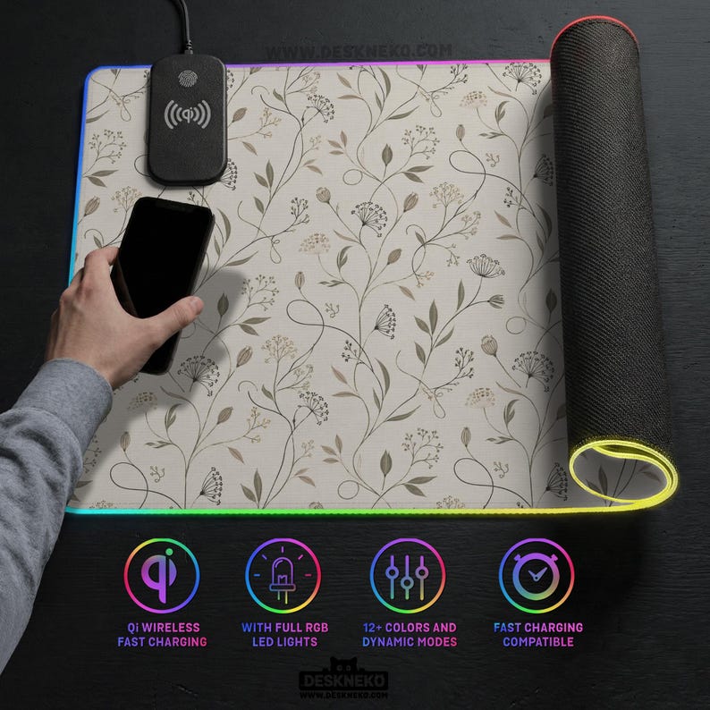 Tappetino da scrivania botanico avorio, tappetino per mouse minimalista di grandi dimensioni, tappetino da scrivania XXL esteso per tastiera e mouse, allestimento ufficio floreale, tappetino da scrivania deskneko immagine 19