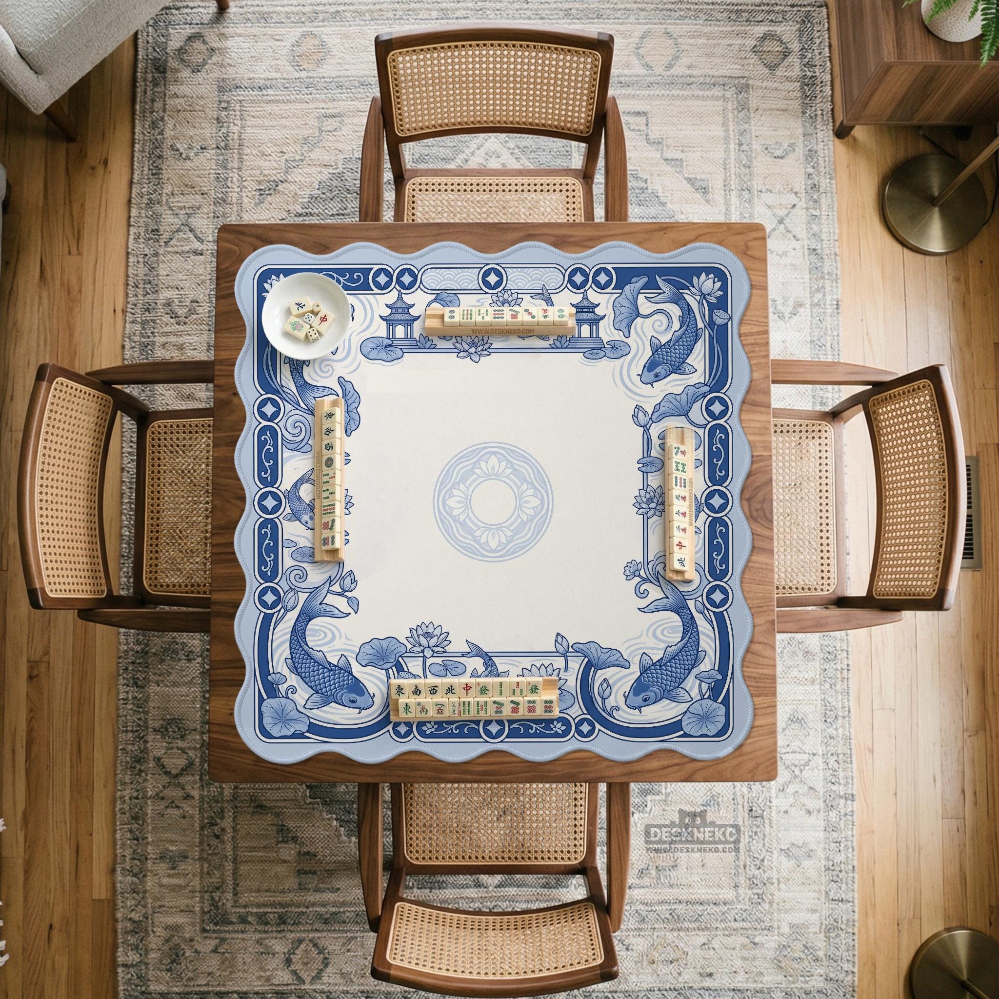 Navy Lotus Mahjong Mat image 4