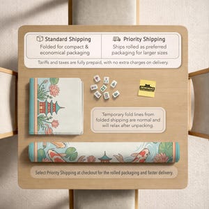 May include: A desk mat with a koi fish and pagoda design, along with a matching folded mat and a set of Mahjong tiles. The desk mat is rolled up, and the folded mat is open. The text "DESKNEKO" is visible.