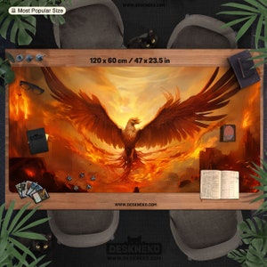 Tapete de mesa/tapete de mesa Phoenix, tapete de jogo mtg de cartão tcg, tapete de mesa grande dnd dd, tapete de mesa/mouse pad personalizado gigante xxl, 24 14 60 35, pássaro de fogo mágico