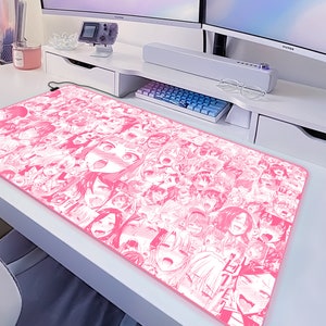 Anime Mädchen Schreibtischmatte ahegao, Kawaii pink Mousepad niedliches Gesicht, Oppai Aesthetic xxl Gaming Schreibtischmatte rgb led, xl 3D Mouse pad Handgelenkauflage