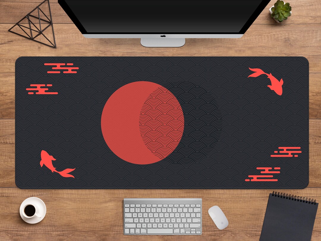 Black Red Japanese Gaming Mouse Pad XL Koi Fish Art Gold Texture Anime  Extended Big Large Desk Mat Non-Slip Rubber Base Stitched Edge Long  Keyboard