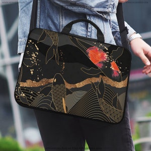 Koi Fish Laptop Sleeve, Sac d’ordinateur pour hommes, Art japonais Black Red Gold Abstract cover tablette/ipad/macbook pro 11 12 13 14 15 16 17 pouces