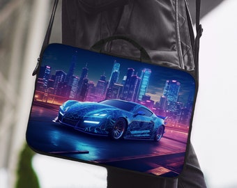 Raceauto laptophoes, computertas voor heren/jongens, Vaporwave neon racespelhoes voor iPad/macbook pro 10 11 12 13 14 15,6 16 17 "in inch