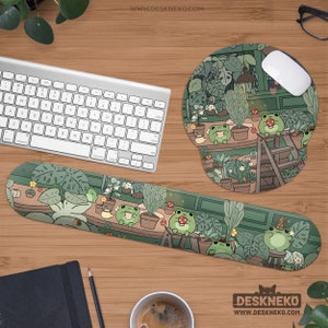 Mousepad com apoio para pulso, tapete de rato ergonômico e fofo verde, personagens de animais kawaii, tapete para teclado, tapete de mesa para jogos, presente para gamers