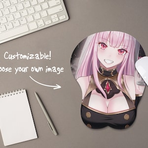 Custom Oppai Mousepad 3D, anime girl mouse pad cute, Padded wrist rest, Ahegao mature manga bikini design, mori calliope, make your own