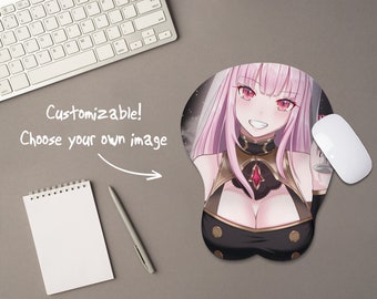 Custom Oppai Mousepad 3D, anime girl mouse pad cute, Padded wrist rest, Ahegao mature manga bikini design, mori calliope, make your own