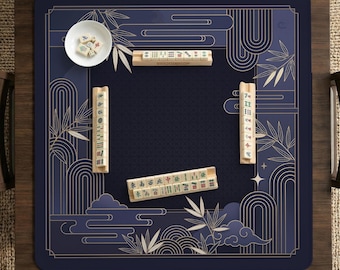 Mahjong Mat, Navy Blue Bamboo Mahjong Table Mat, Art Deco Play Mat, Elegant Board Game Table Protector, Travel Gift, Japanese Inspired
