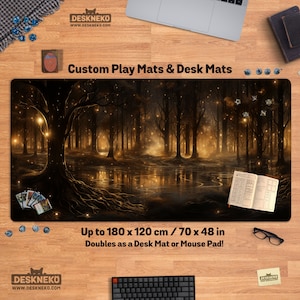 Betoverde bos speelmat/bureaumat, tcg card mtg speelmat gestikt, horror dnd dd magisch moerasland mat, gigantische grote aangepaste bureaumat/muismat