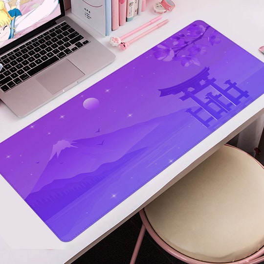 Japanese Landscape desk mat, Purple/Lilac Fuji Landscape, Cute kawaii Anime Aesthetics mouse pad