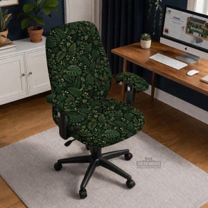 Green Desk Chair Cover, Washable High Back Office Chair Slipcover, Stretch Armrest Cover for Computer Chair Seat Fit