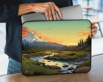 Natuur laptophoes, computertas voor mannen, lofi anime bergbos landschap cover voor ipad/macbook pro 10 11 12 13 14 15,6 16 17″ inch