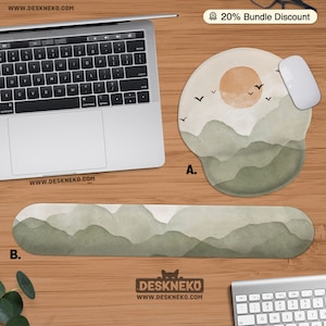 Ergonomisches Mauspad: Tastatur-Handgelenkauflage, Salbeigrün-Beige-Aquarell-Landschaft, Schreibtischunterlage, Mauspad-Unterstützung, minimalistisches Schreibtischzubehör