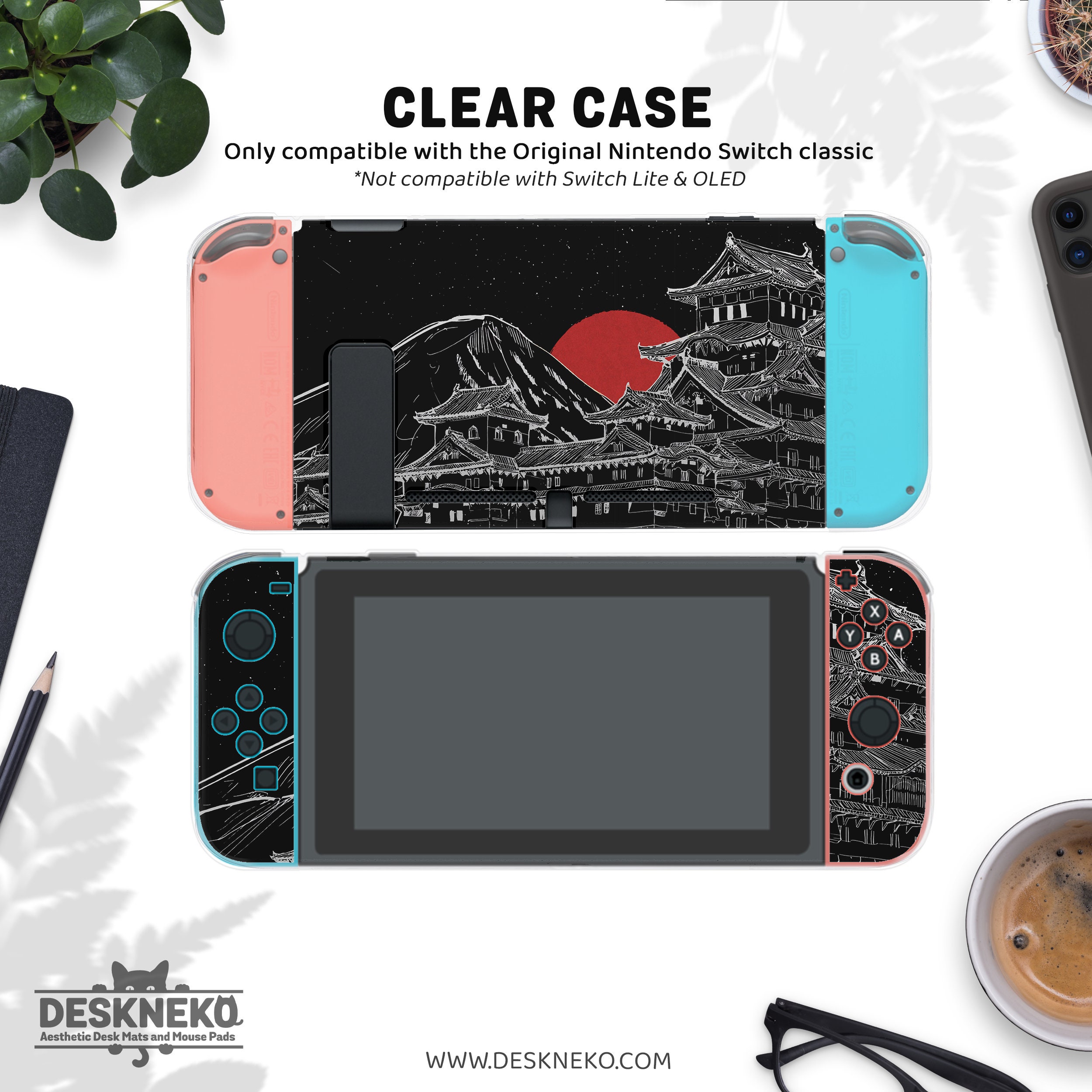 Japanese Case for Nintendo Switch, Red and Black Art, Lite Oled