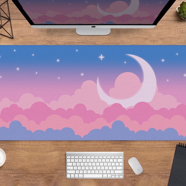 Cute Clouds Desk Mat Kawaii, Pastel Pink Mouse Pad, XL Desk Pad Cute ...