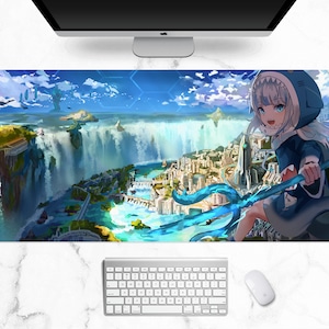 Gawr Gura Mousepad | Hololive Holomyth English Vtuber Gawrgura shark girl | XXL non-slip rectangular Gaming Desk Mat