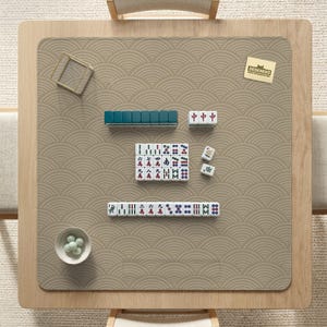 Mahjong Mat, Beige Seigaiha Wave Pattern, Neutral Japandi Tabletop Game Pad, American Chinese Travel Play Mat, Board Game Protector