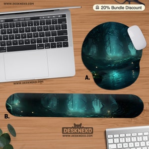 Ergonomic Mouse Pad with Wrist Rest, Dark Enchanted Forest Mousepad xl, Witchy green Keyboard Support Desk Mat, Magic Desk Decor Accessory