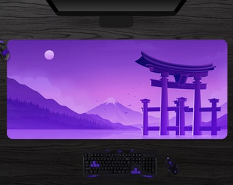 Alfombrilla de ratón japonesa morada XL, con paisaje de Tokio, montañas del Monte Fuji, alfombrilla XXL para juegos (6 tamaños)