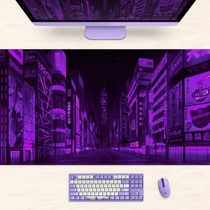 Gaming skrivbordsmatta xl, Tokyo Street musmatta, extra stor skrivbordsmatta anime, Grön turkos Vaporwave Skyline/City skrivbordsmatta, XXL musmatta bild 8