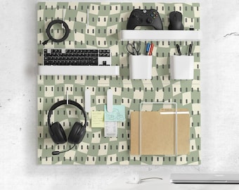 Desk Pegboard Organizer, Wall Storage Board with Accessories Hooks, Checkered Workspace Organizer, Office Desk Setup, Tool Holder Panel