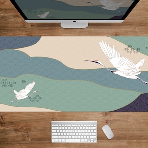 Tapis de bureau japonais, tapis de souris oiseau de grue xl, tapis de souris de motif japonais, tapis de souris de jeu extra large xxl