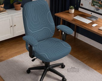 Coprisedia da ufficio blu ardesia, coprisedia topografico per scrivania, coprischienale alto elasticizzato, opzioni braccioli, adatto a sedie da gaming