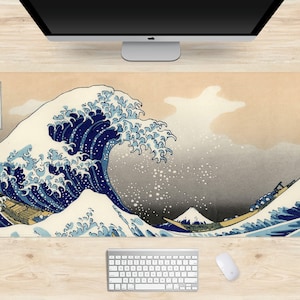 Japanese Desk Mat xl, The Great Wave Of Kanagawa HD gaming mousepad xxl, High-Quality reproduction, Mouse pads in 6 sizes