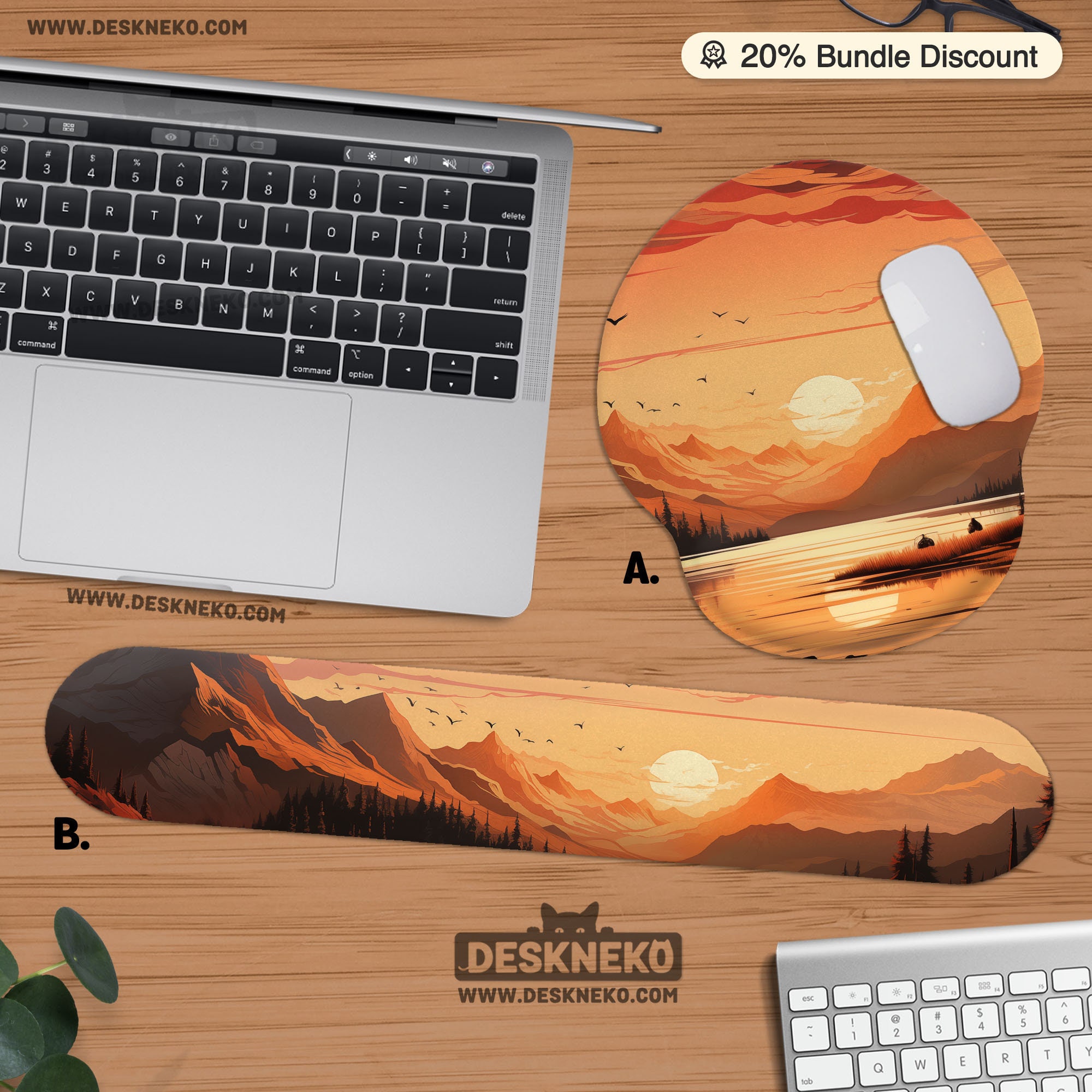 Colorful Mountains Sunset Desk Mat - 31.5x11.8 Inch Large Mouse Pad, Non-Slip Rubber Base, Stitched Edges