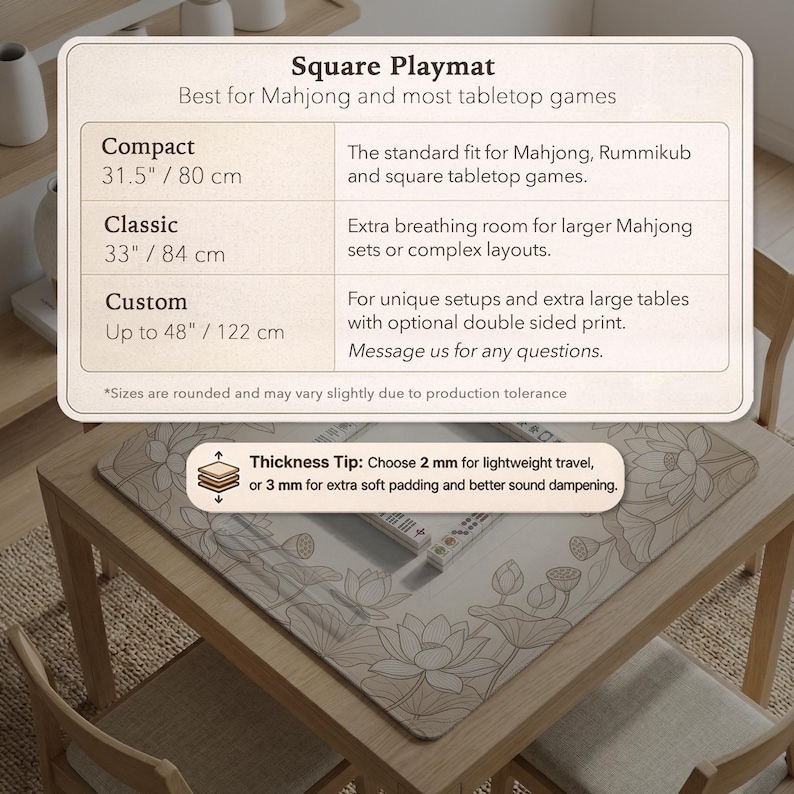 Tapete de Mahjong Beige, Mantel de Mahjong con Estampado Floral de Loto, Alfombra de Juego de Mahjong Americana Neutra, Tapete de Juego de Mesa Minimalista, Protector de Mesa imagen 7