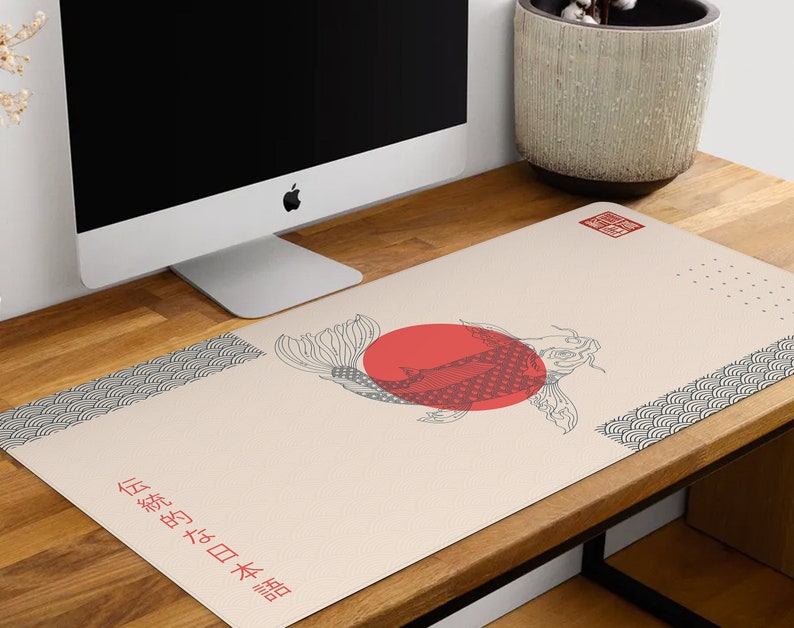 Japanese Desk Mat Fish Food Mousepad Minimal Trendy Boho Etsy