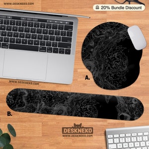 Moon Relief Mouse pad, Ergonomic Mousepad with wrist rest, large desk mat, topo deskmat xl, Black keyboard support, Topographic contour line