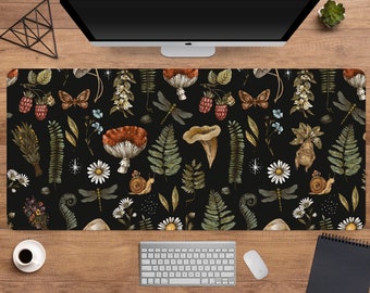 Cottagecore desk mat forest, Witchy mousepad xxl, Magic mushroom forager, boho wicca pagan root, nature deskmat, xl mystical mouse pad