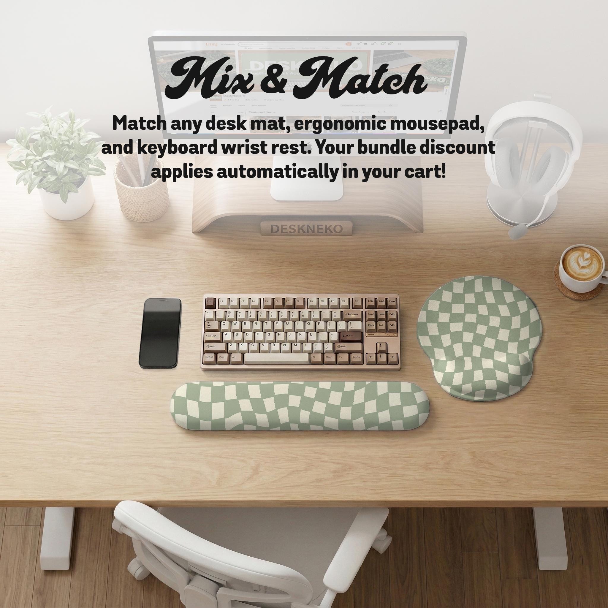 Ergonomic Mousepad, Keyboard Wrist Rest Support, Sage Green Checkered ...