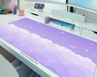 Alfombrilla de escritorio con nubes moradas, alfombrilla de ratón grande kawaii, cielo con estética pastel, alfombrilla de teclado extendida, alfombrilla de ratón LED RGB XL, alfombrilla de escritorio para juegos XXL