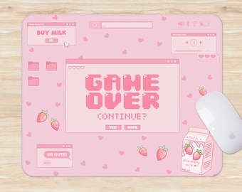ストロベリーミルクデスクマット、かわいいパステルピンクのゲーミング