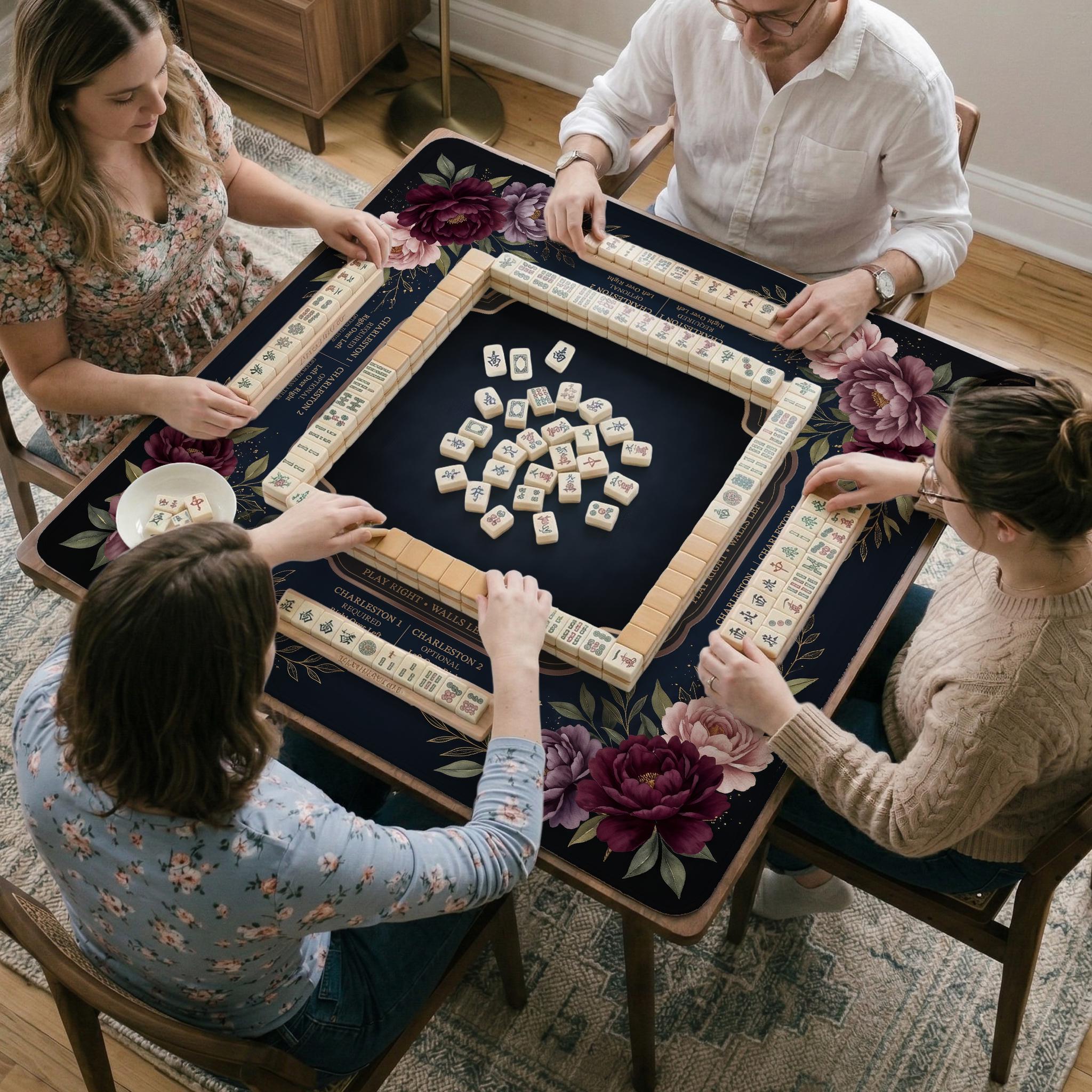 Burgundy Floral Mahjong Mat image 4