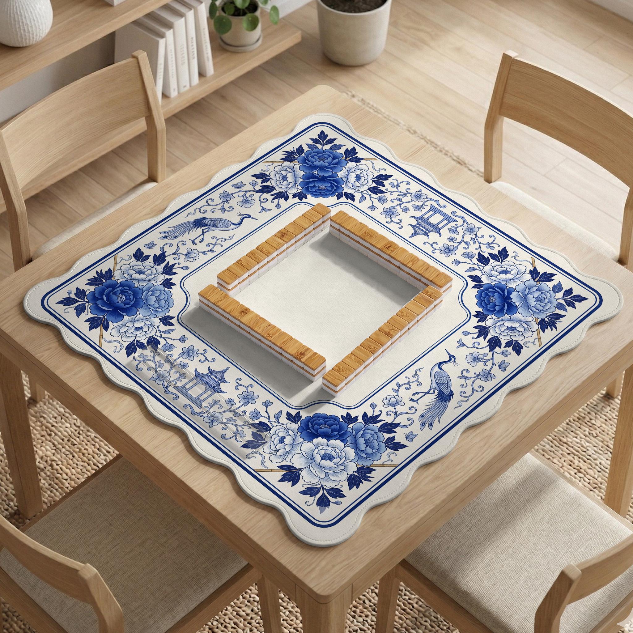 Blue Floral Mahjong Mat image 3