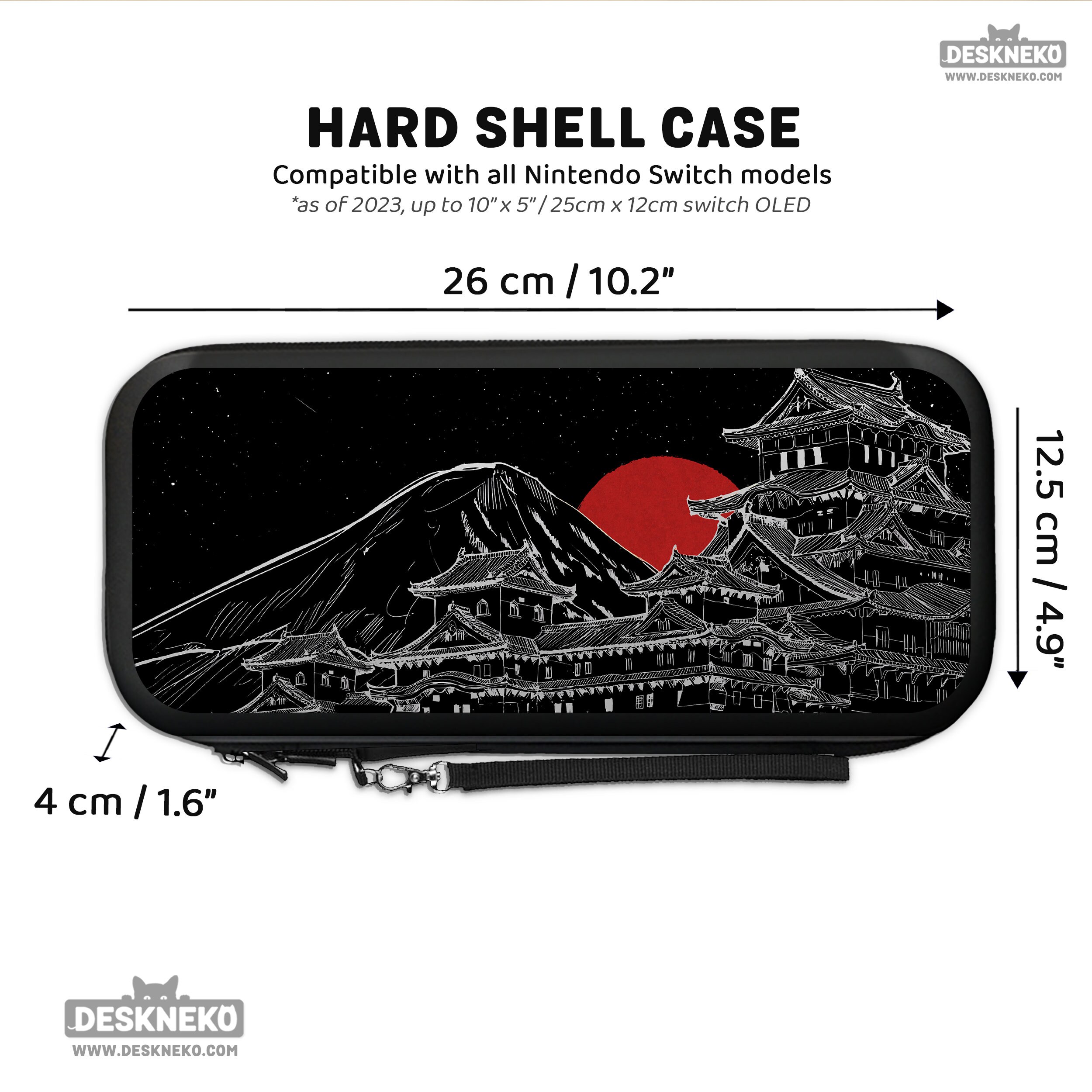 Japanese Case for Nintendo Switch, Red and Black Art, Lite Oled